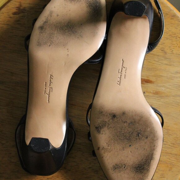 Salvatore Ferragamo Leather Strappy Kitten Heels Sz 8.5 - Picture 7 of 7
